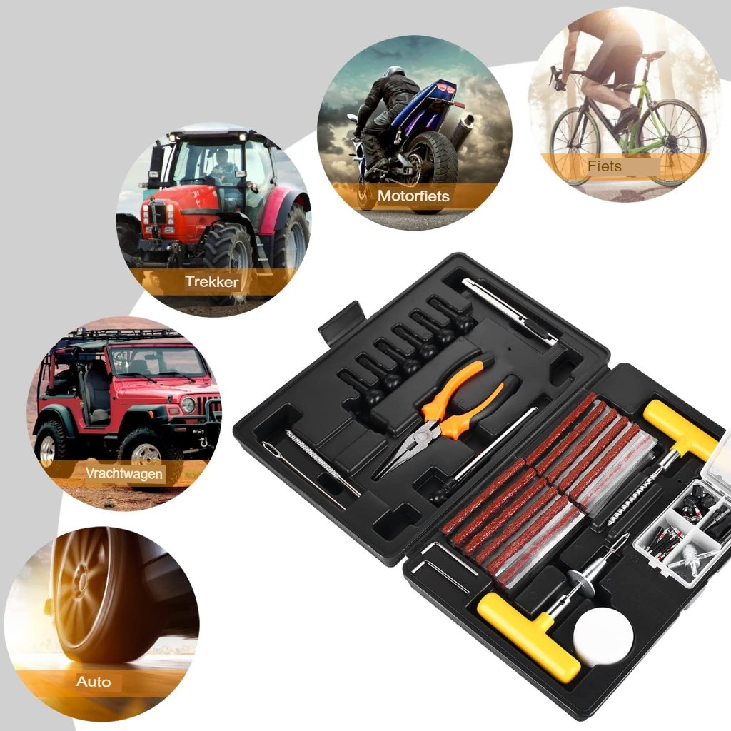 Bandenreparatieset auto met bandenspanningsmeter voor reparatie van lekke banden