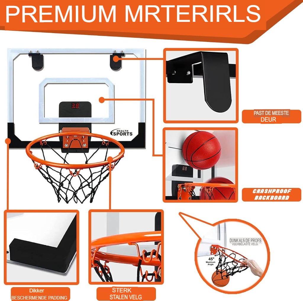 Deurbasketbalring set voor thuis met mini basketbal en montagemateriaal
