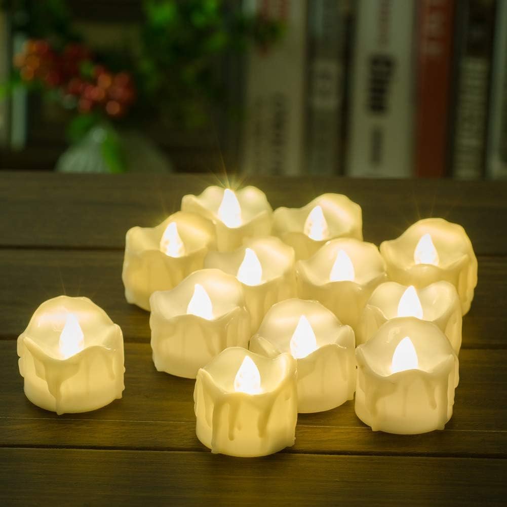 Flikkerende LED theelichtjes met warm wit licht, set van 12, op batterijen
