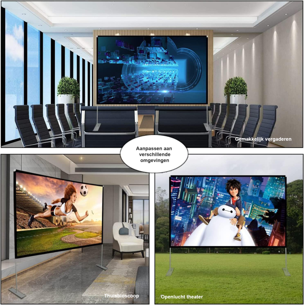 Draagbaar projectiescherm met statief 100 inch, 16:9 4K HD filmscherm voor binnen, buiten en thuisbioscoop gebruik