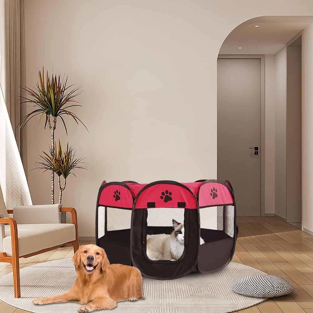 Opvouwbare puppyren met waterdichte hondenomheining en rode speelruimte voor puppies