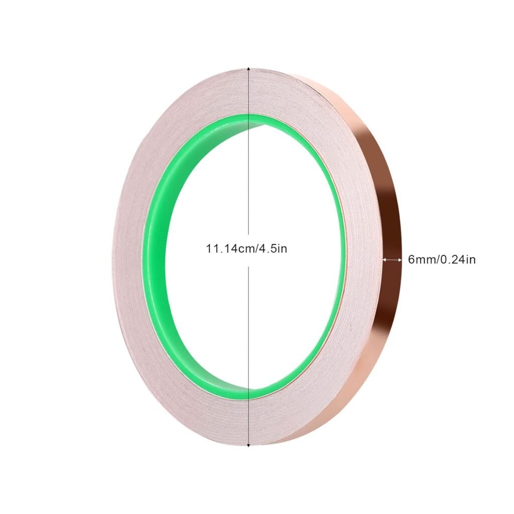 Koperfolie tape dubbelzijdig geleidend 20m x 6mm voor EMI-afscherming, glas-in-lood en ambachten