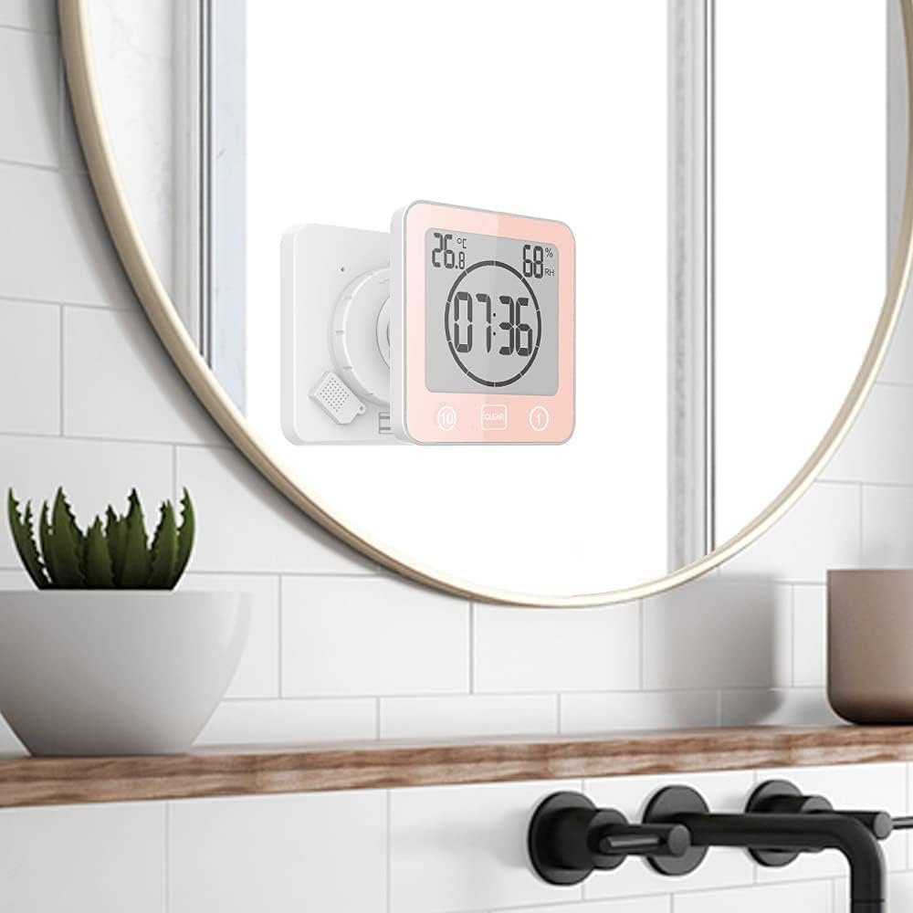 Waterdichte douchetimer met thermometer en hygrometer voor de badkamer, met countdownfunctie en display