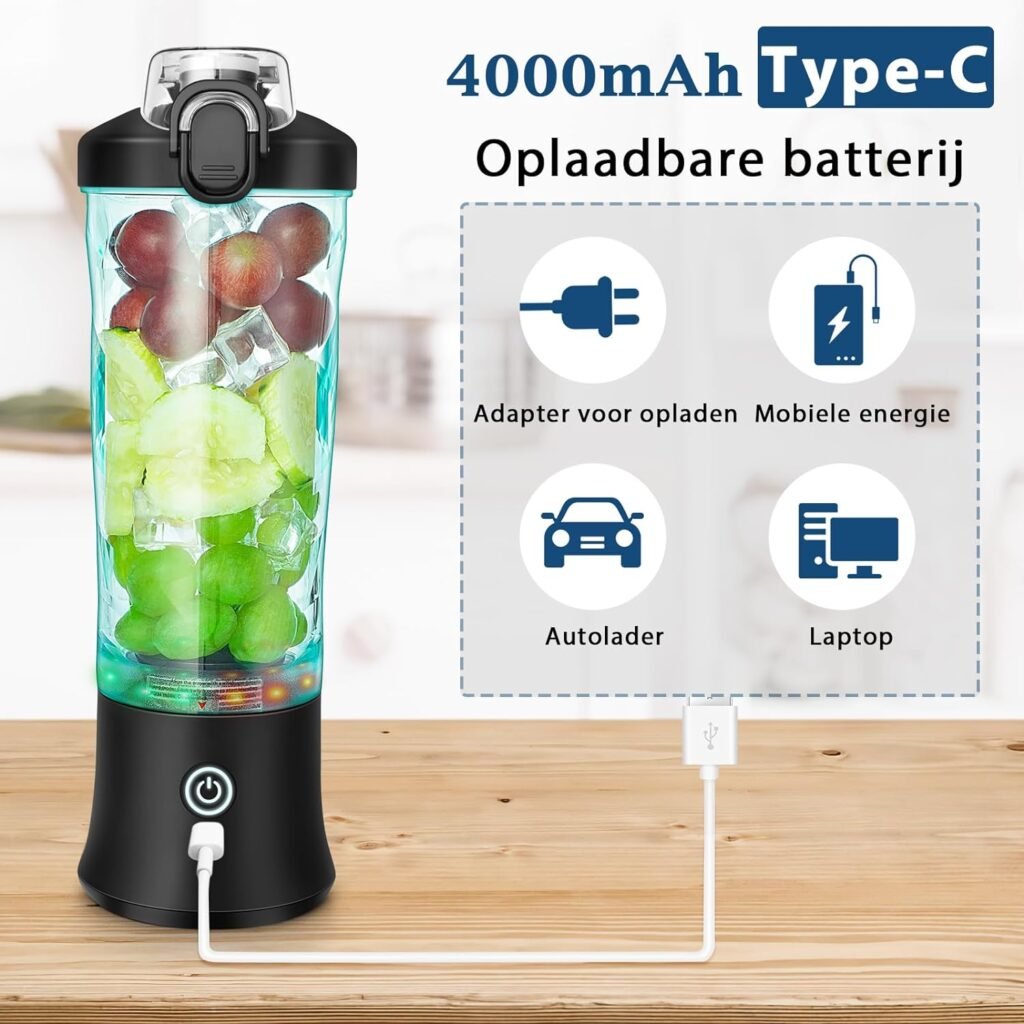 Draagbare smoothie blender oplaadbaar met ijsblokjesvorm voor onderweg