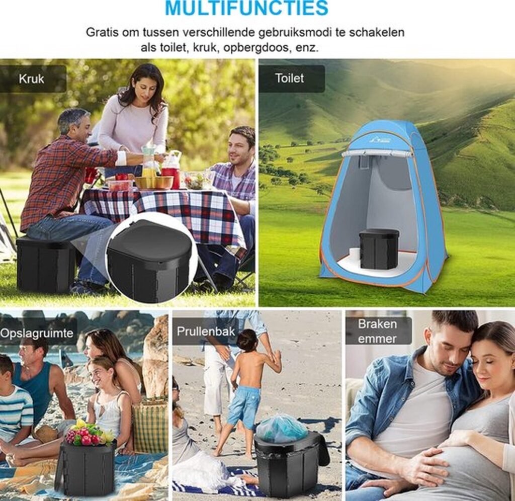 Opvouwbaar draagbaar campingtoilet voor kamperen, reizen en noodsituaties, lichtgewicht en compact op te bergen
