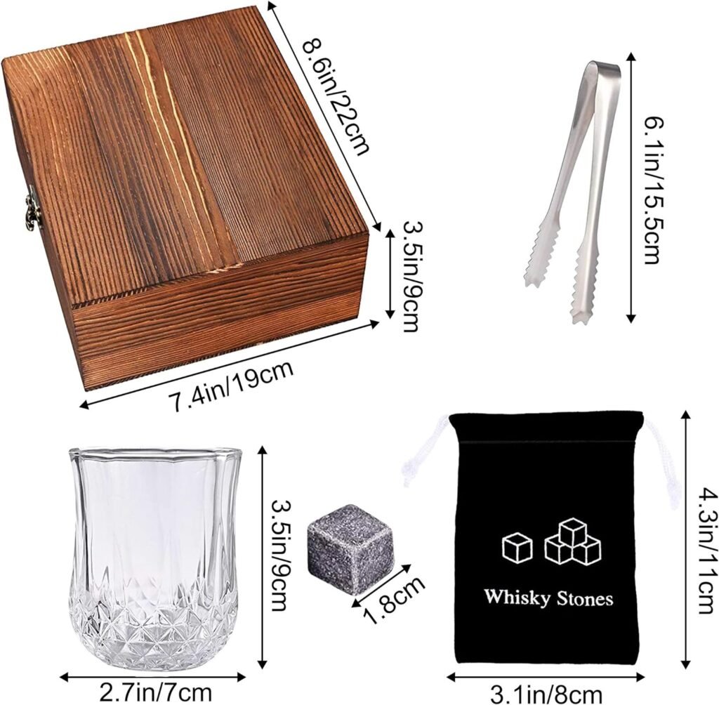 Whisky stenen en glazen set met koelstenen en tumblers