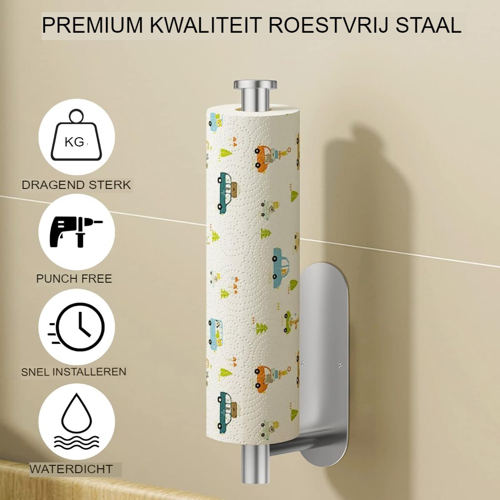 RVS keukenrolhouder voor keukenpapier – ruimtebesparend ontwerp