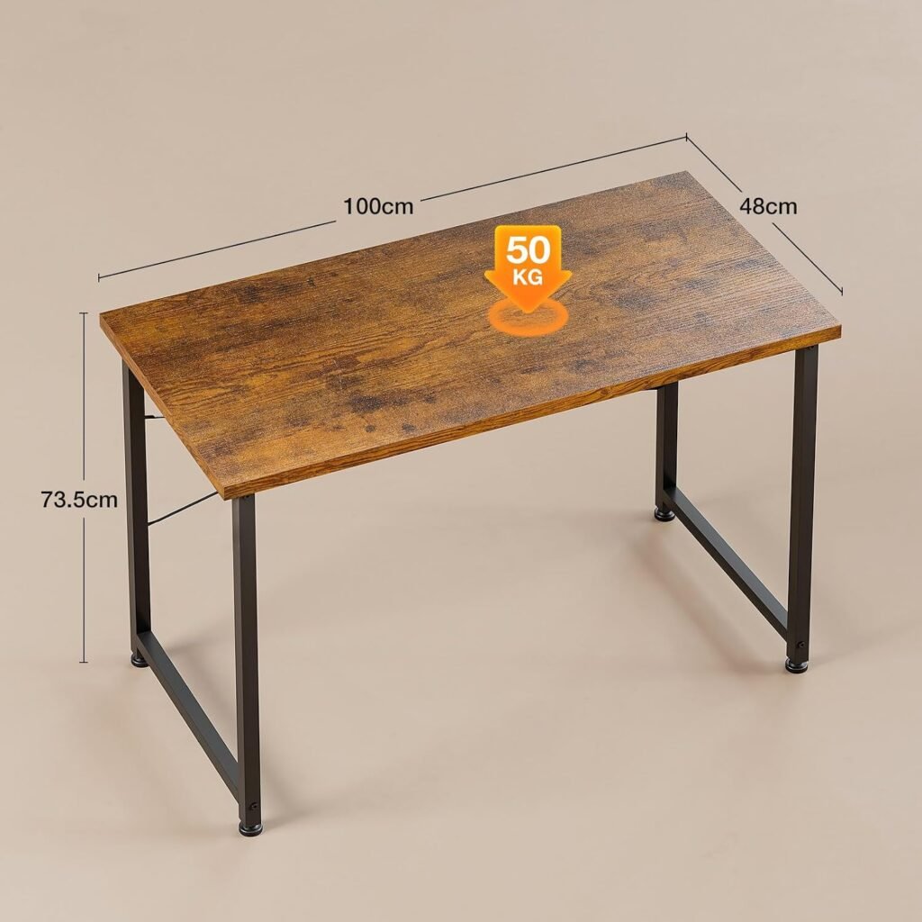 Houten bureau met hoofdtelefoonhouder en opbergzak voor thuis en kantoor 100x48x74 cm