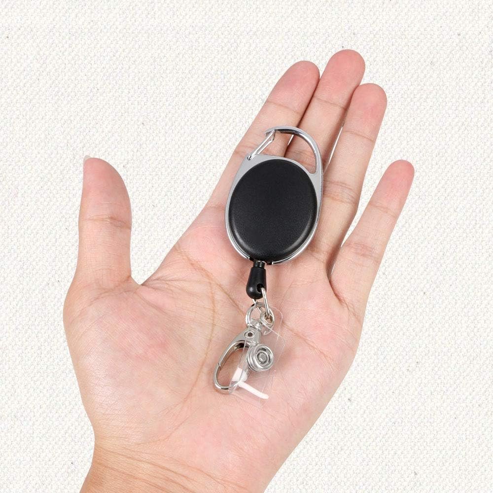 Intrekbare sleutelhanger met badgehouder en trekkoord in zwart duurzaam kunststof voor ID-kaarten en sleutels