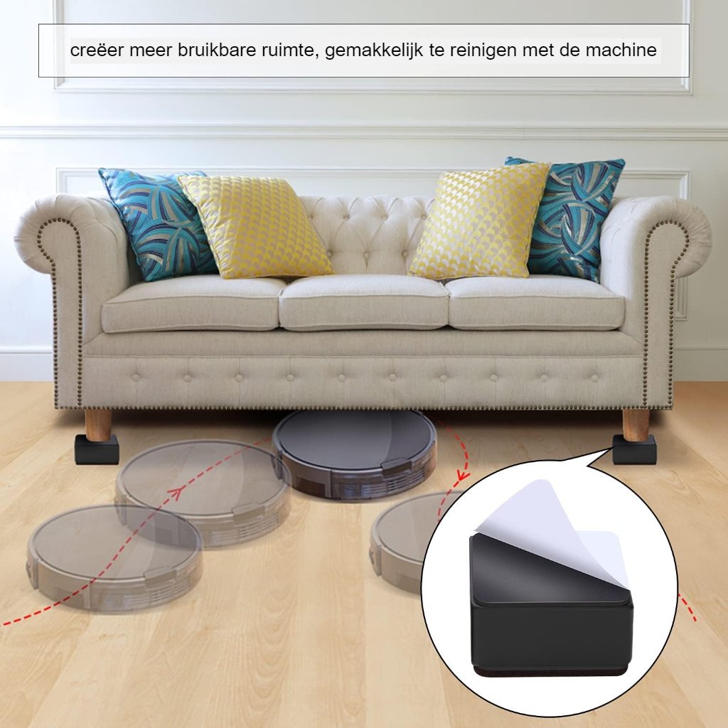 Set van 4 zelfklevende bedverhogers van koolstofstaal voor extra opbergruimte