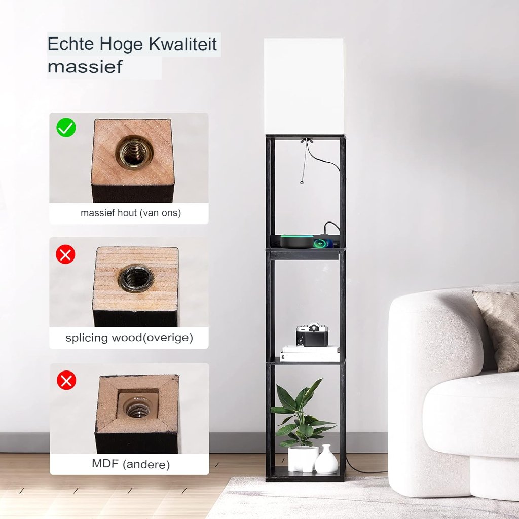 LED vloerlamp met verstelbare kleurtemperatuur en USB-oplaadpoorten voor woonkamer en slaapkamer