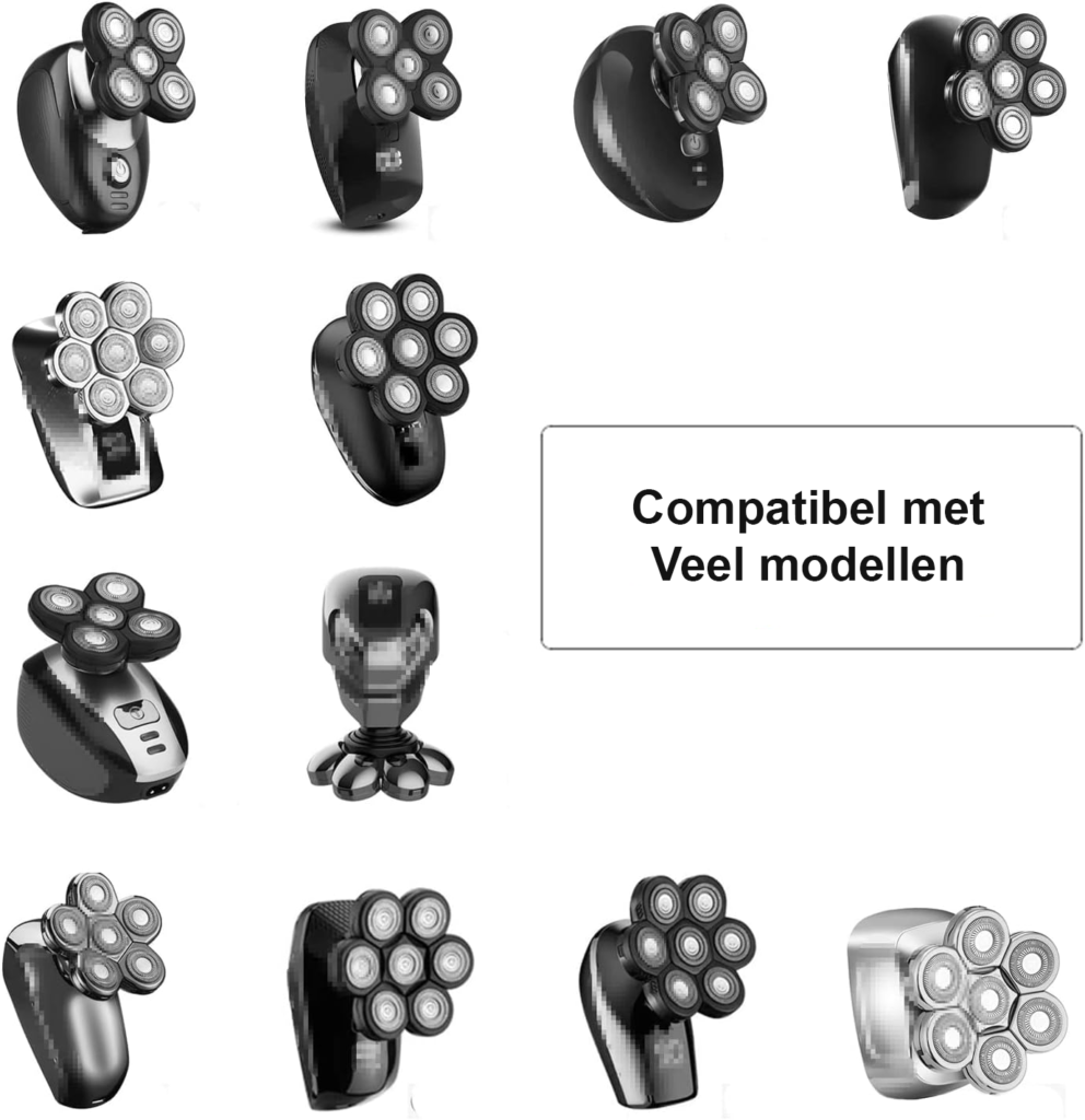 7D roterende scheerkop voor elektrisch scheerapparaat met dubbele ring, geschikt voor 5-, 6- en 7-kops scheerapparaten voor glad scheren