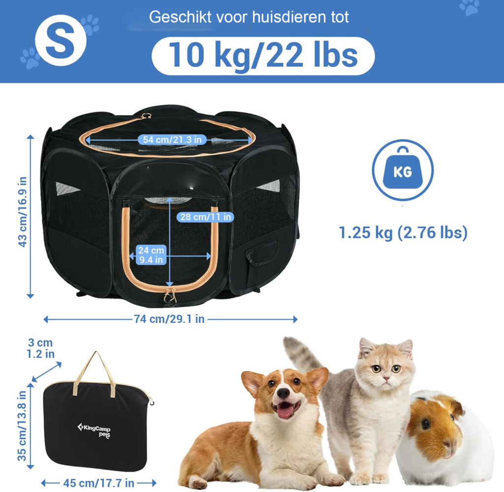 Opvouwbare dierenren met mesh voor honden, katten, puppy's en kittens binnen en buiten