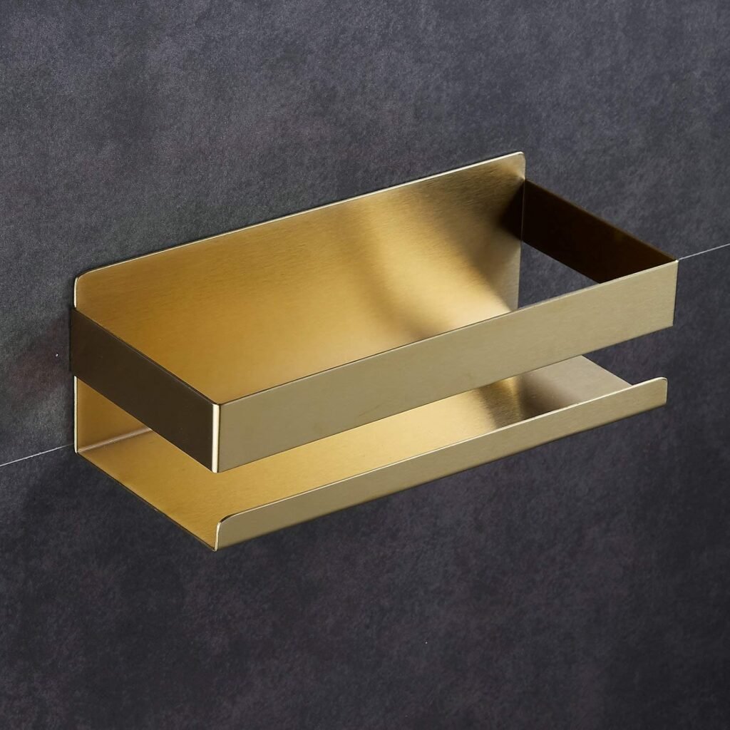 Zelfklevende badkamerplank goud geborsteld zonder boren voor douche en badkameropslag