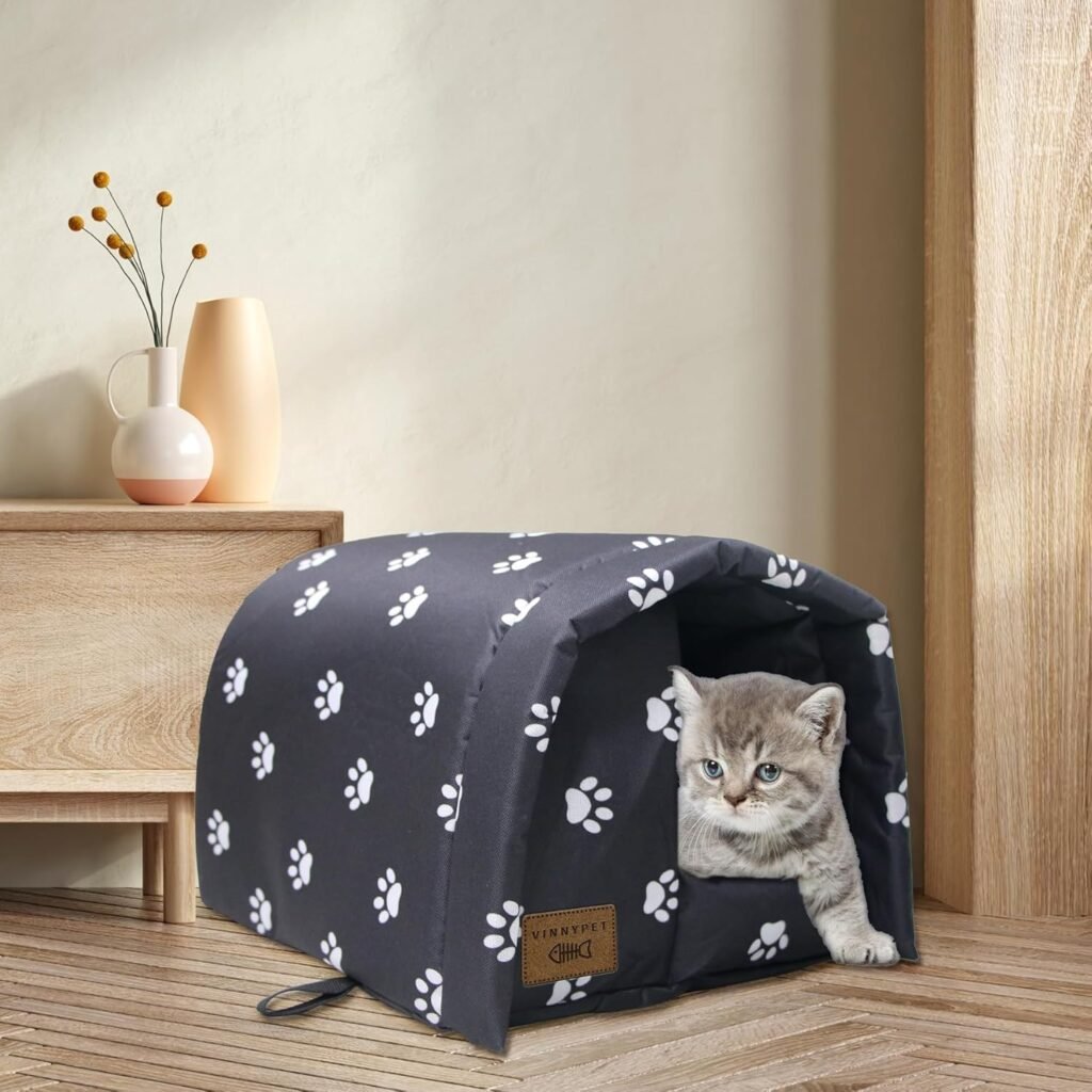 Opvouwbaar kattenhuis voor buiten met pluche kussen, regenbestendig en waterdicht, 54 x 42 x 36 cm