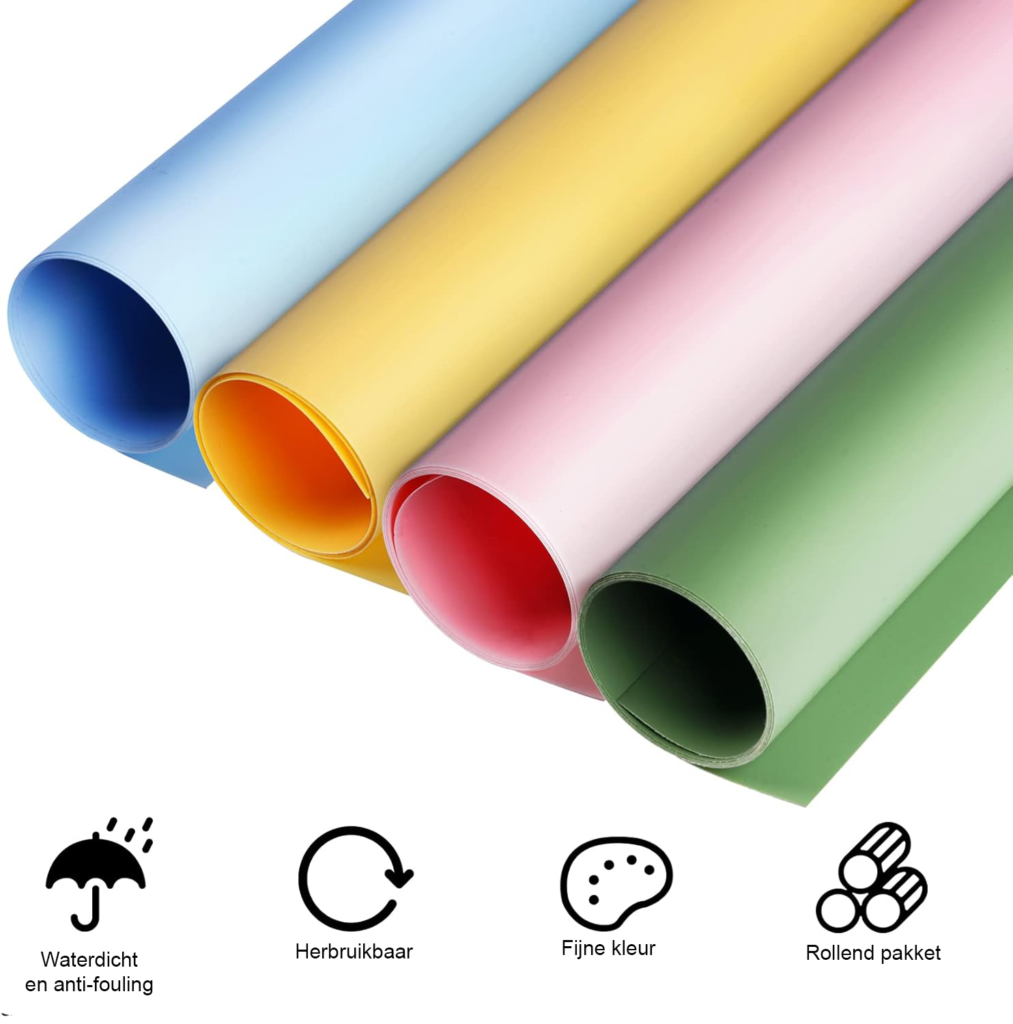 PVC fotografie achtergrond set van 4 stuks, 100x150 cm, roze, blauw, geel en groen, waterdicht voor productfoto's en fotostudio