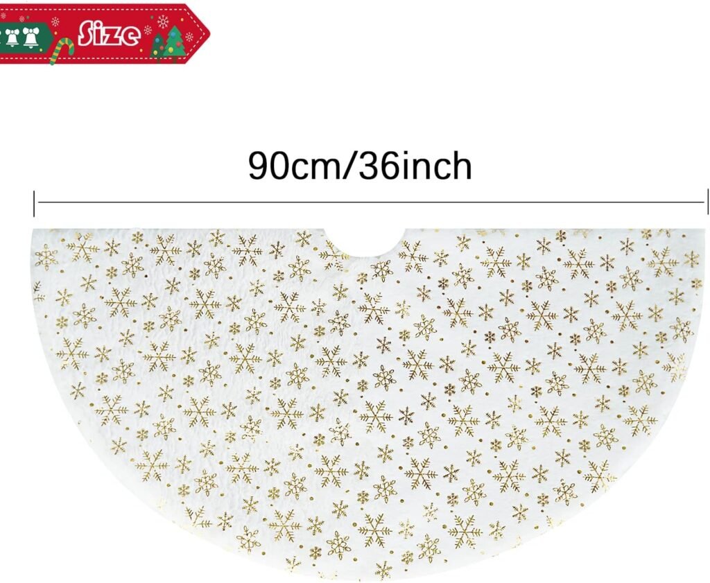 Witte pluche kerstboomrok 90 cm met gouden sneeuwvlokken voor kerstdecoratie