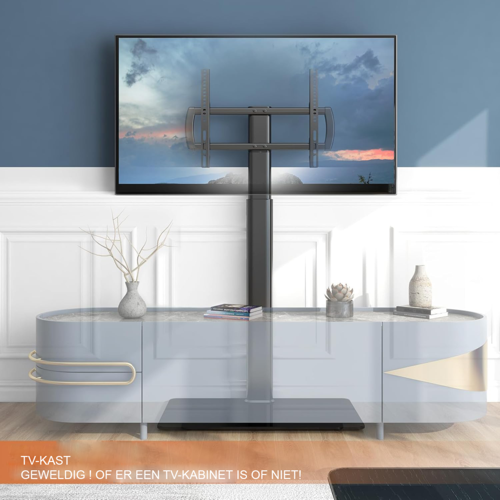 Universele TV standaard op voet, 80° draaibaar en in hoogte verstelbaar, geschikt voor 27-55 inch LCD, LED en OLED tv's