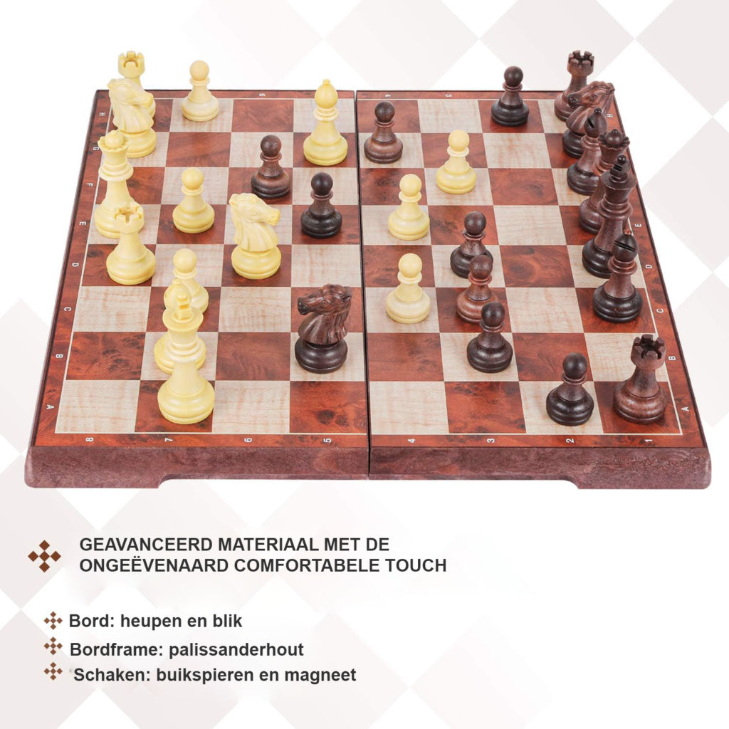 Magnetisch schaakspel met opvouwbaar schaakbord 35x30 cm voor kinderen en volwassenen