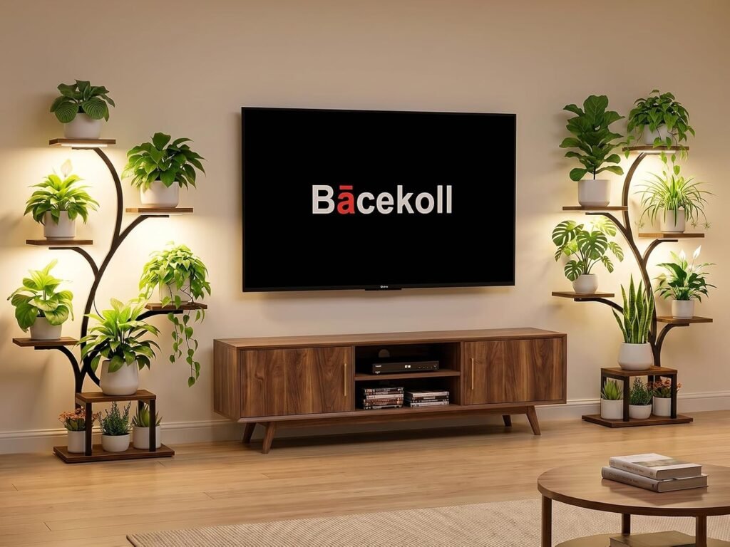 Plantenrek met groeilamp voor binnen, 7-laags metalen plantenstandaard met LED-verlichting en hoekmodel, 124,5 cm hoog