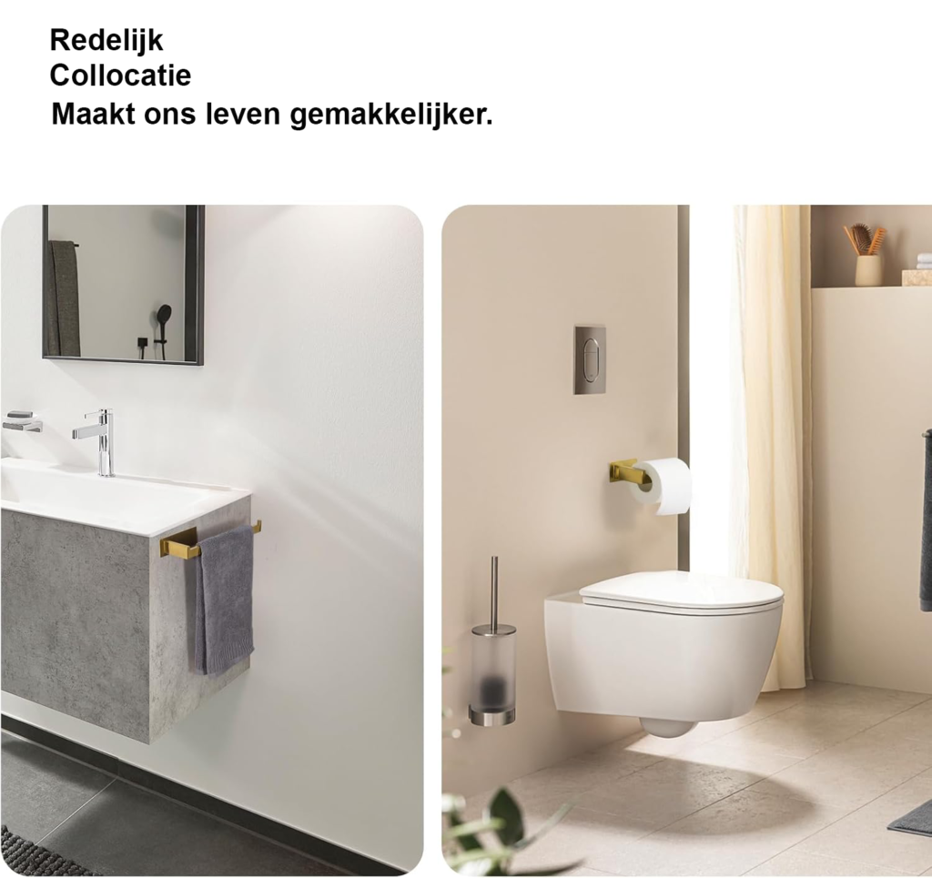 Wandgemonteerde handdoekrek set met 5 stuks RVS handdoekrails en handdoekhaken in gouden afwerking voor badkamer en keuken