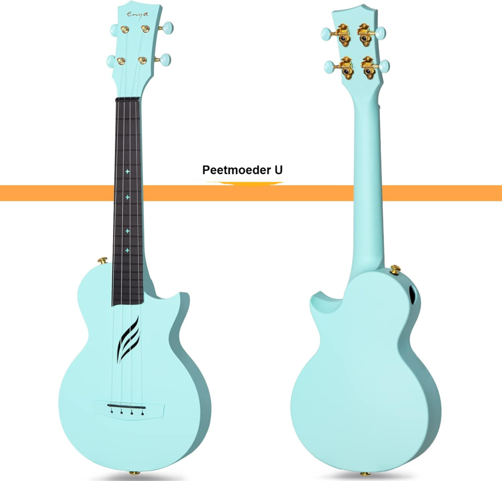 Ukulele set 23 inch carbon fiber cutaway blauw met hoes, strap, capo en snaren