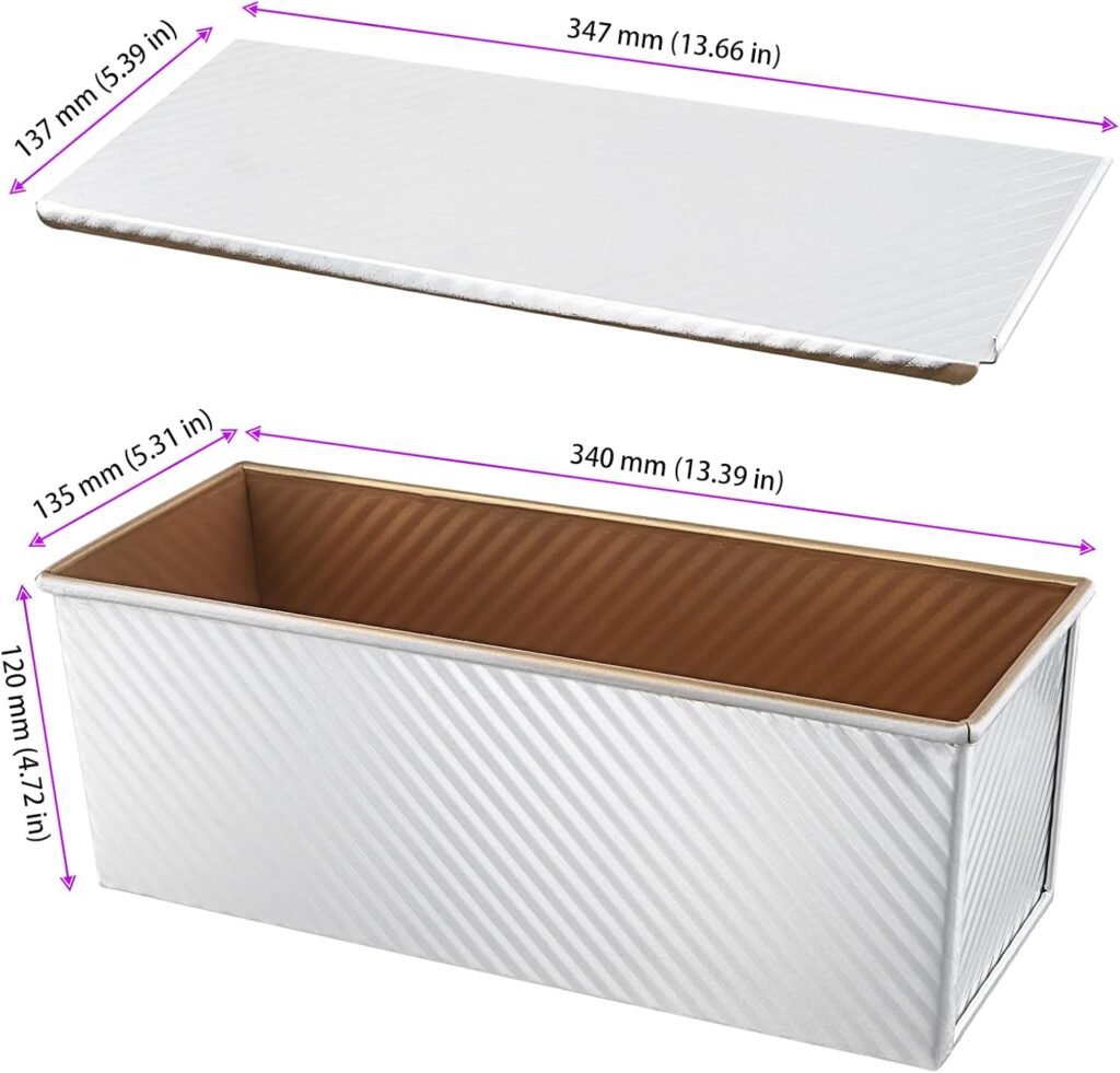 Broodbakvorm met deksel van aluminium, 34 x 13,5 x 12 cm, zilverkleurig en antiaanbak