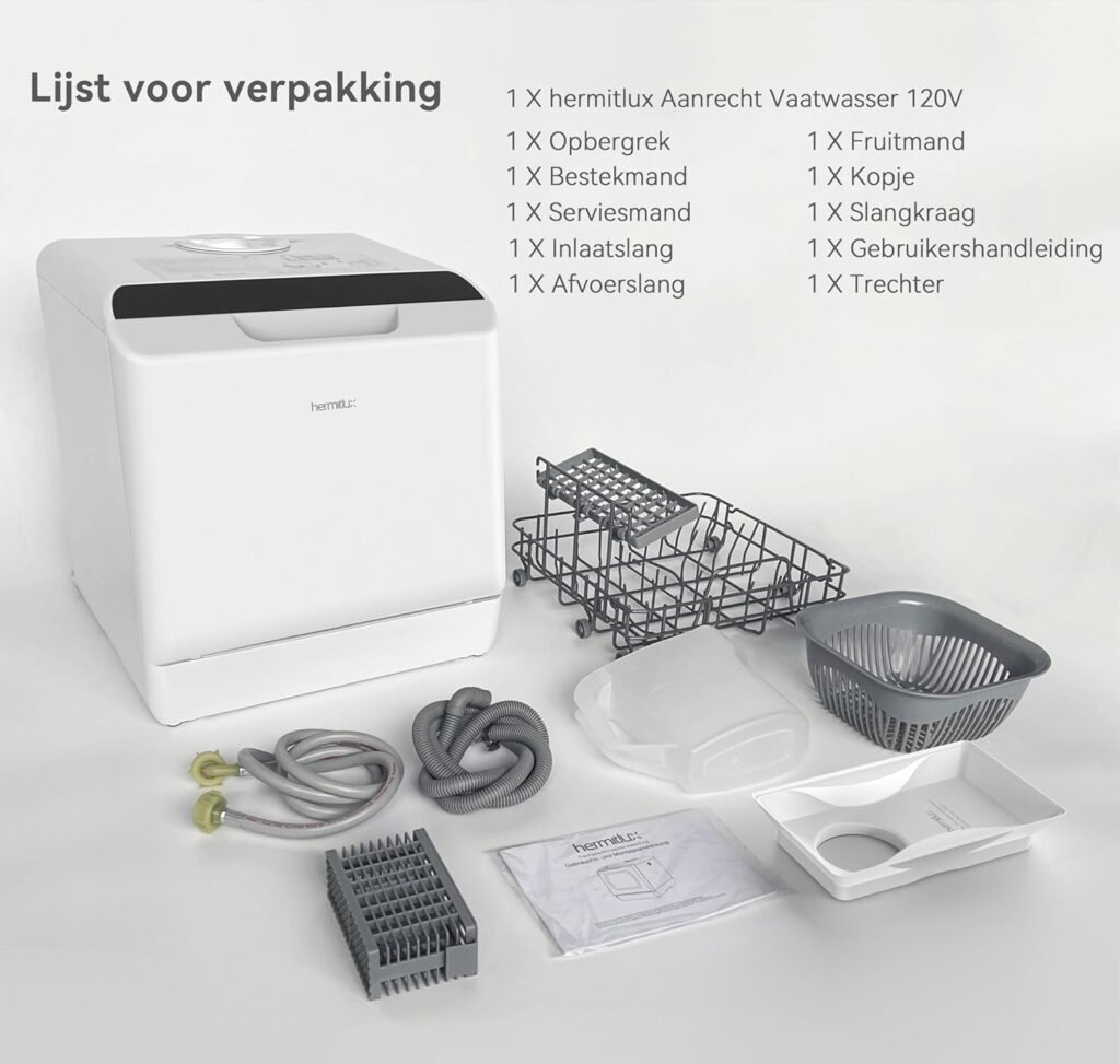 Mini afwasmachine 43 cm wit met 4 besteksets en wateraansluiting