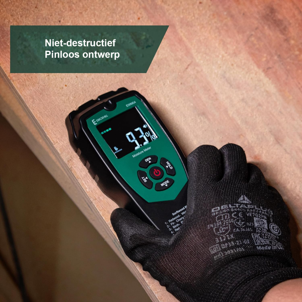 Vochtmeter voor hout met LCD-display en 4 meetmodi voor vochtmeting in hout en bouwmaterialen