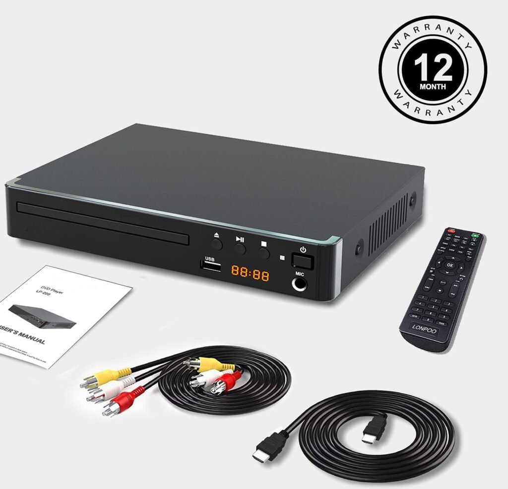 Compacte DVD-speler voor tv met HDMI, USB, codevrije CD/DVD-weergave en HDMI-kabel 1,5 m
