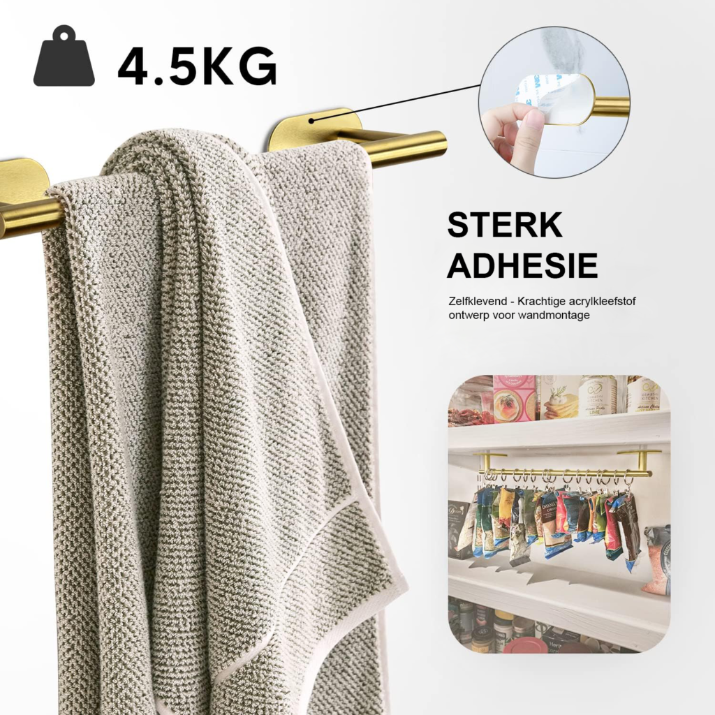 Gouden handdoekrek set met handdoekring, toiletpapierhouder en 2 handdoekhaken