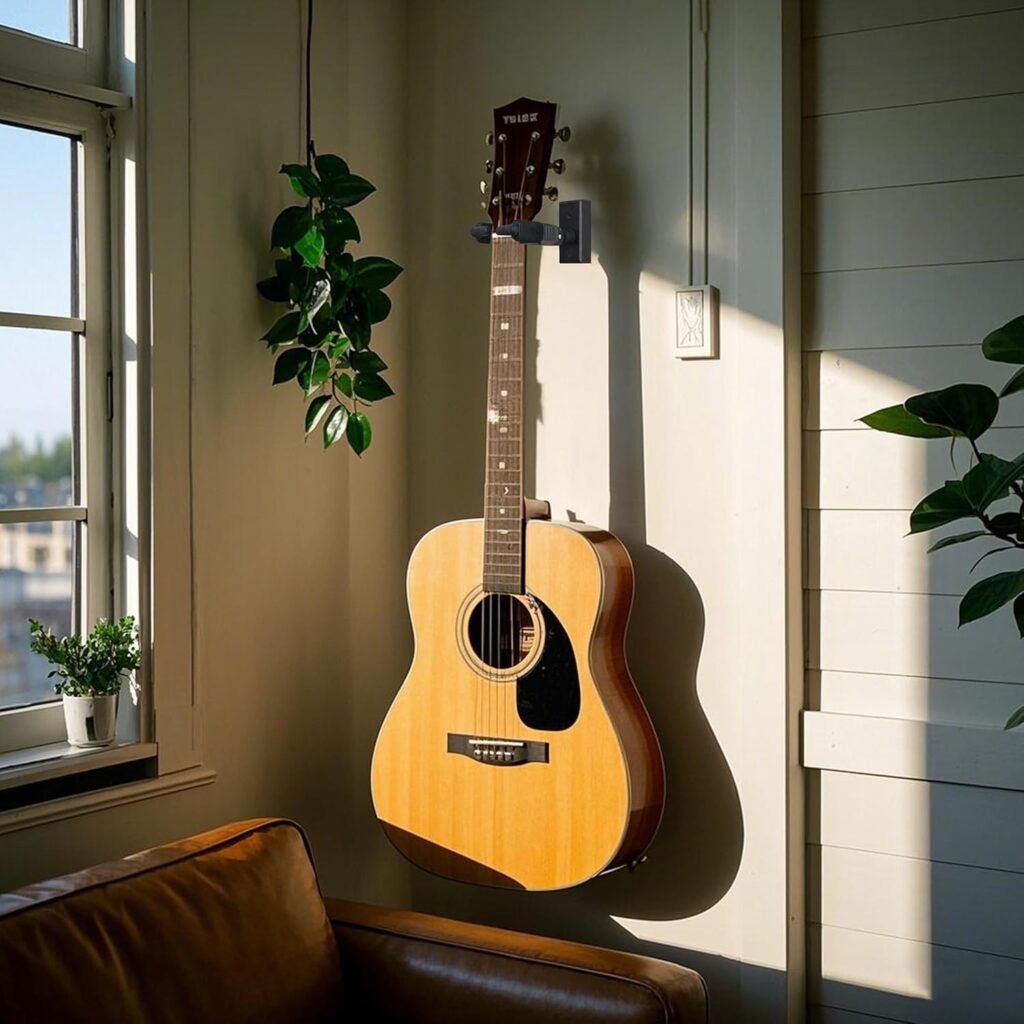 Gitaarbeugel muurbevestiging set van 3 met automatische vergrendeling voor akoestische en elektrische gitaar, basgitaar, ukulele, banjo en mandoline
