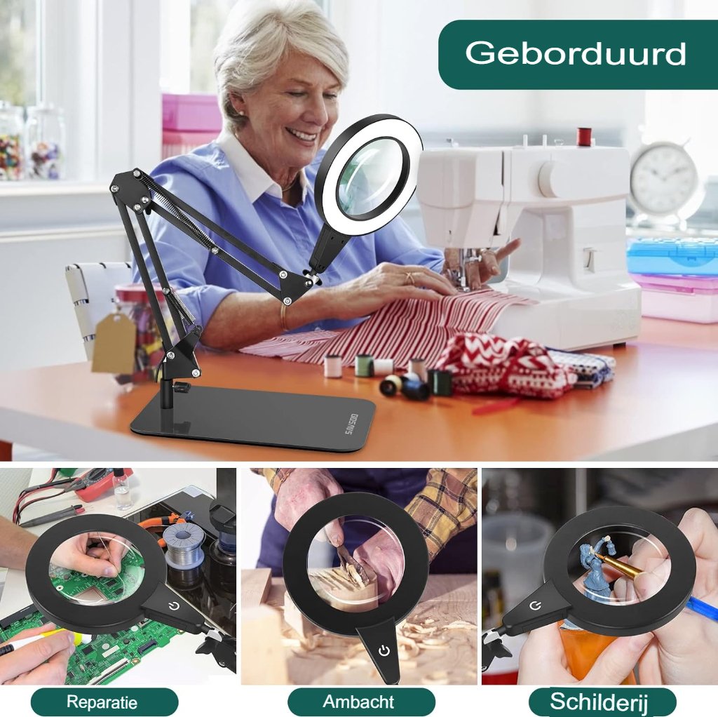 Vergrootglas bureaulamp met LED verlichting en verstelbare arm
