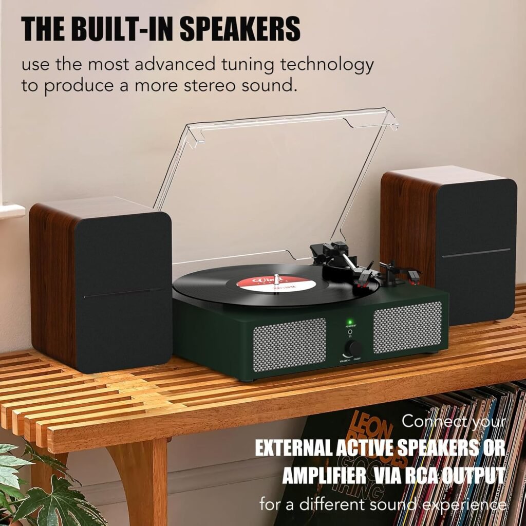 Platenspeler met geïntegreerde speakers zwart met Bluetooth en retro houten ontwerp 3 snelheden