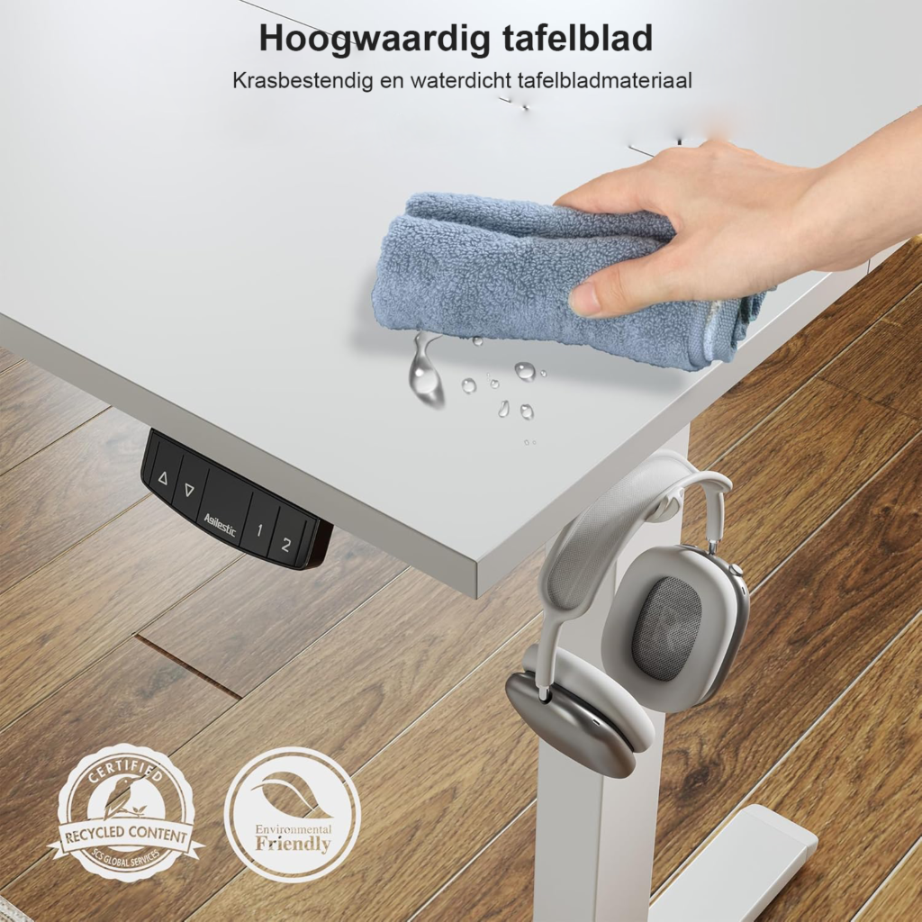 Elektrisch zit-sta bureau 100x60 cm met hoogteverstelling, geheugenfuncties en anti-collisie systeem in wit