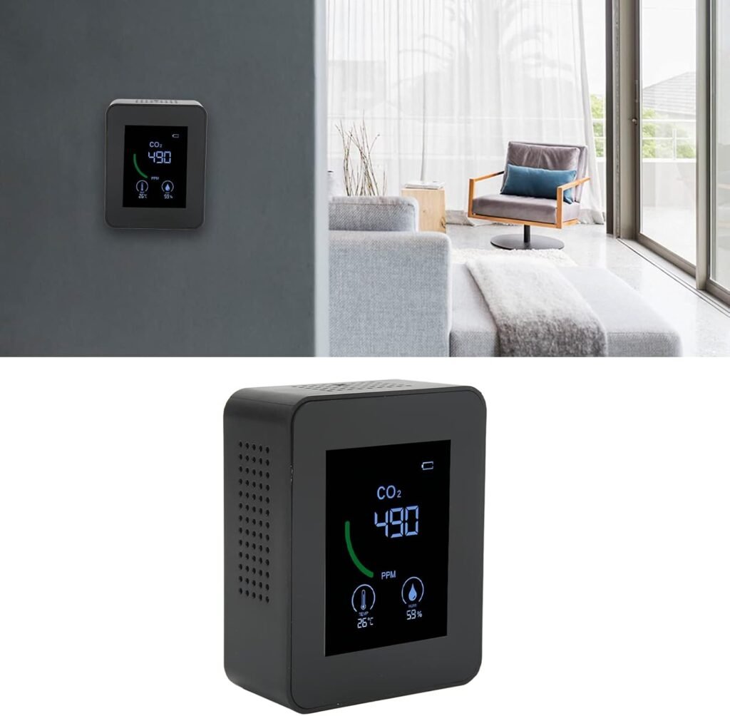 CO2 detector luchtkwaliteitsmonitor met TVOC sensor voor temperatuur luchtvochtigheid en CO2 meting, zwart