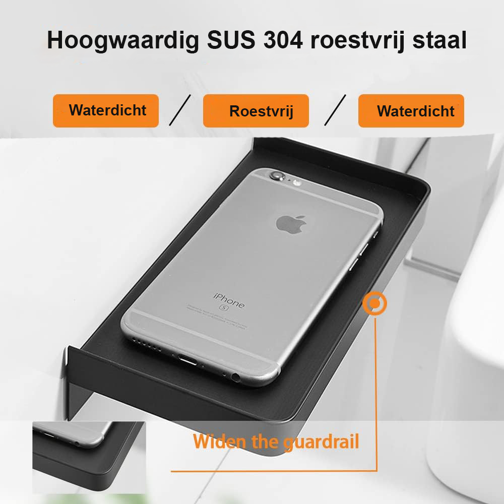 Zelfklevende RVS doucheplank zonder boren, 19 cm, met antislip oppervlak voor badkameropslag