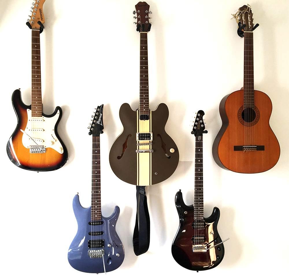 Gitaar muurbeugel set van 2 - zwarte metalen gitaarhouder voor basgitaar, elektrische en akoestische gitaar en ukulele