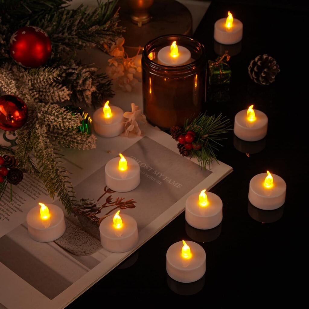 Set van 50 LED waxinelichtjes met flikkerend geel licht voor decoratieve sfeerverlichting