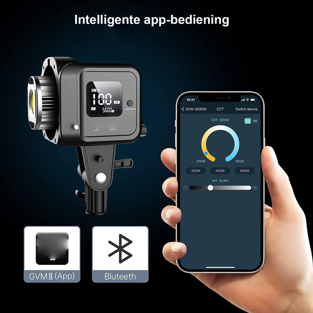 80W LED videolamp met softbox, dimbare studioverlichting 2700K-7500K met app-bediening en 8 lichteffecten