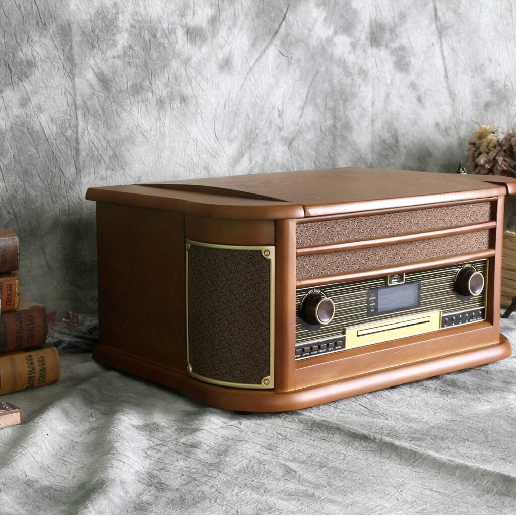 Platenspeler met DAB radio, CD- en cassettenspeler, USB, AUX, RCA en afstandsbediening