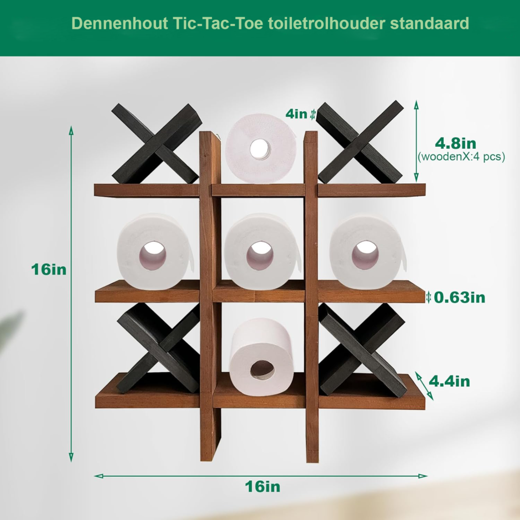 Houten toiletpapierhouder met plank, wandgemonteerd en decoratief wandrek voor badkamer en woonkamer