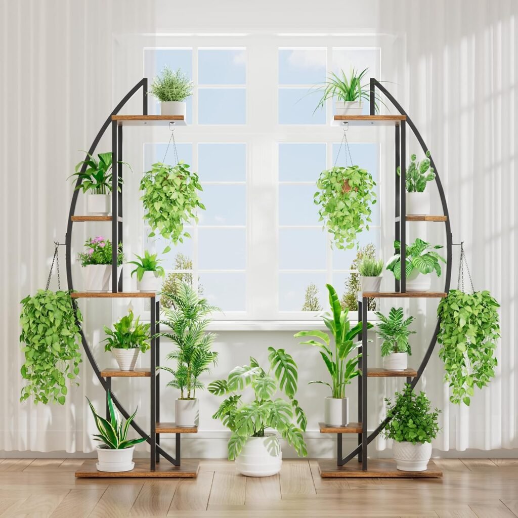 6-laags plantenrek van 160 cm met stalen plantenhouder voor binnen en kamerplanten in de woonkamer