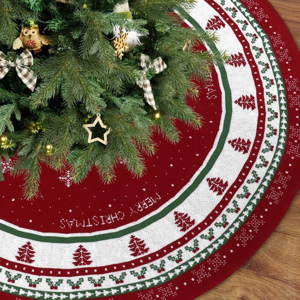 Kerstboomrok 120 cm met sneeuwvlokmotief, ronde rood-groene boommat voor kerstboomstand en kerstdecoratie