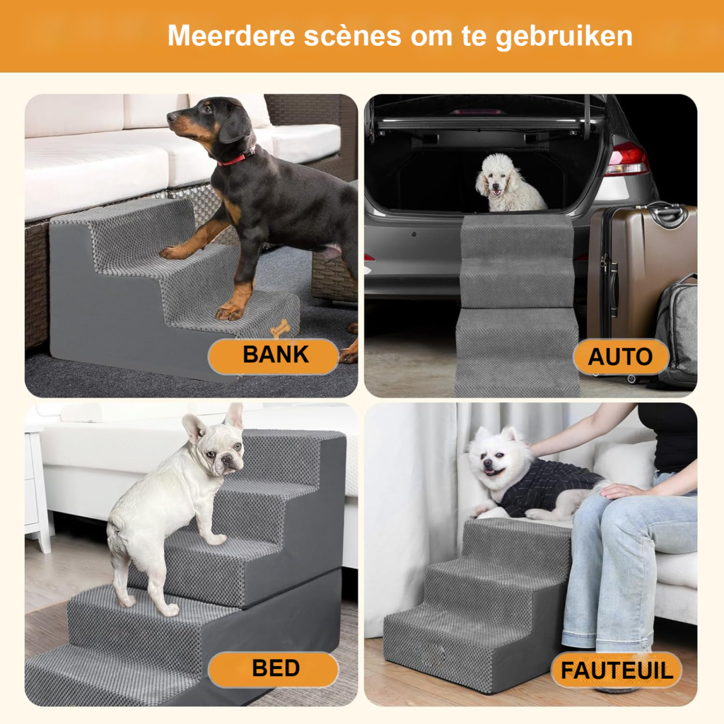 Hondentrap met 4 treden voor kleine honden en katten, 61 x 40 x 45 cm