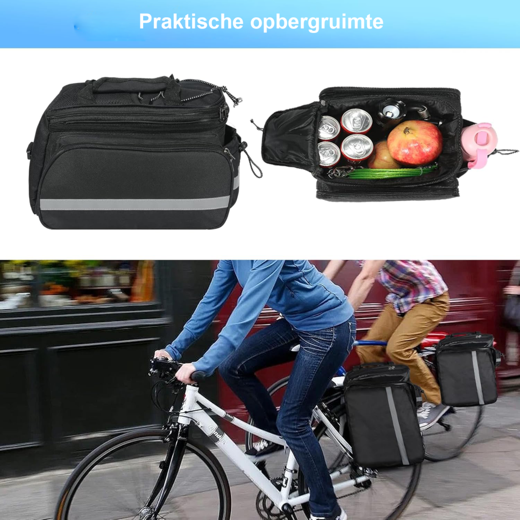 Fietstas voor bagagedrager 10-20 liter, waterdicht en reflecterend met vouwbare zijvakken