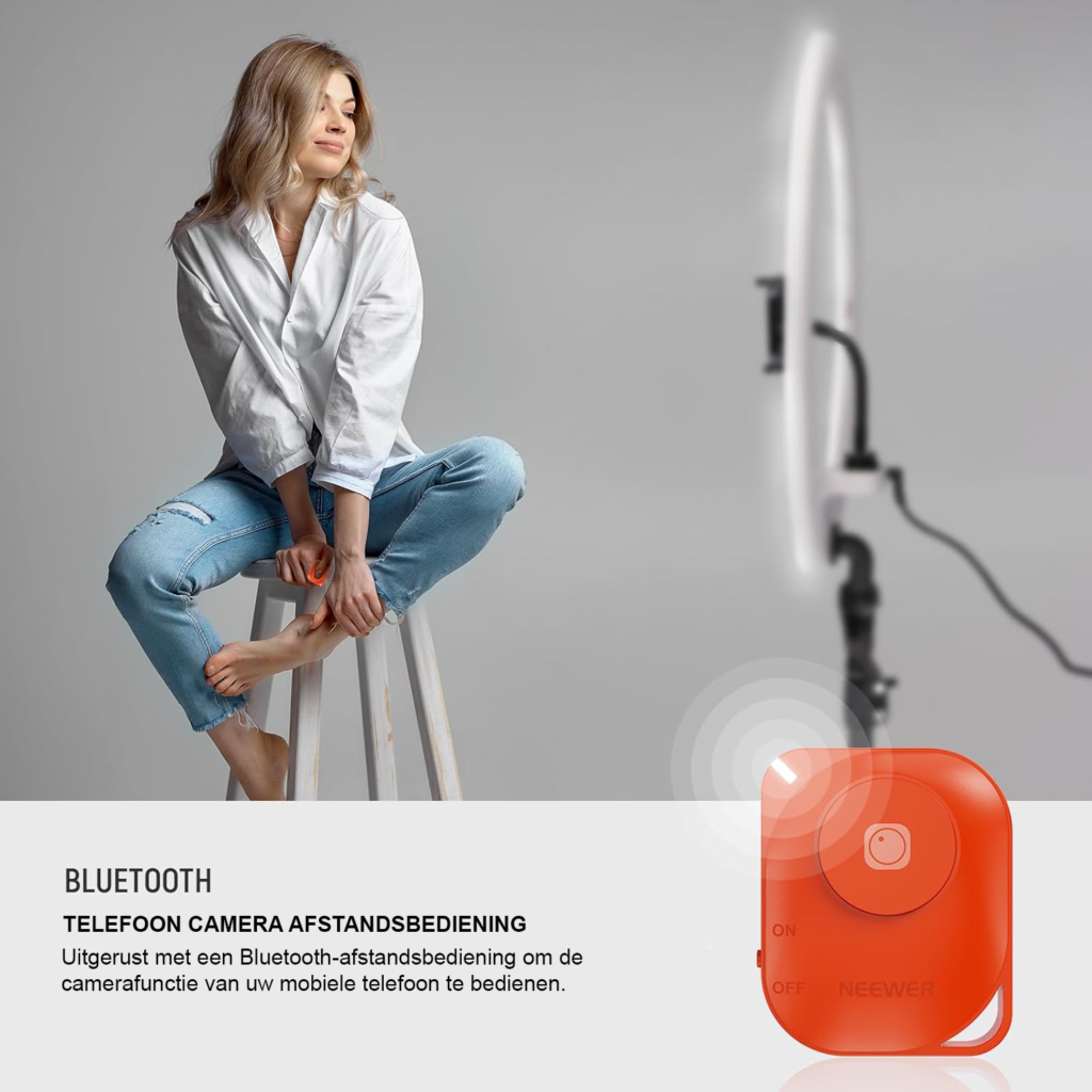 Professionele ringlamp 18 inch met statief en telefoonhouder, 45W LED-verlichting voor make-up en livestreams