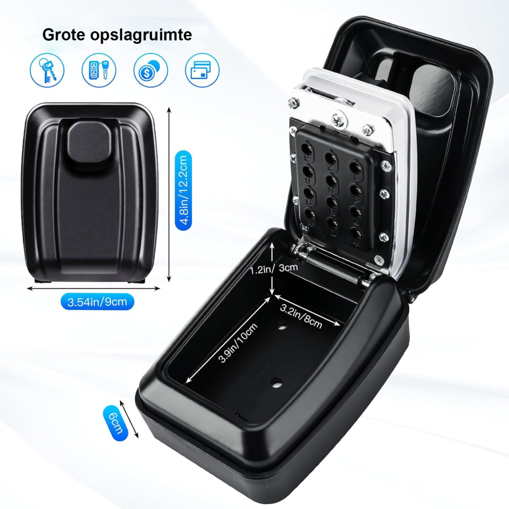 Sleutelkluis met cijfercode en wandmontage, waterdichte sleutelbox met 12-cijferige combinatie voor thuis, garage of kantoor