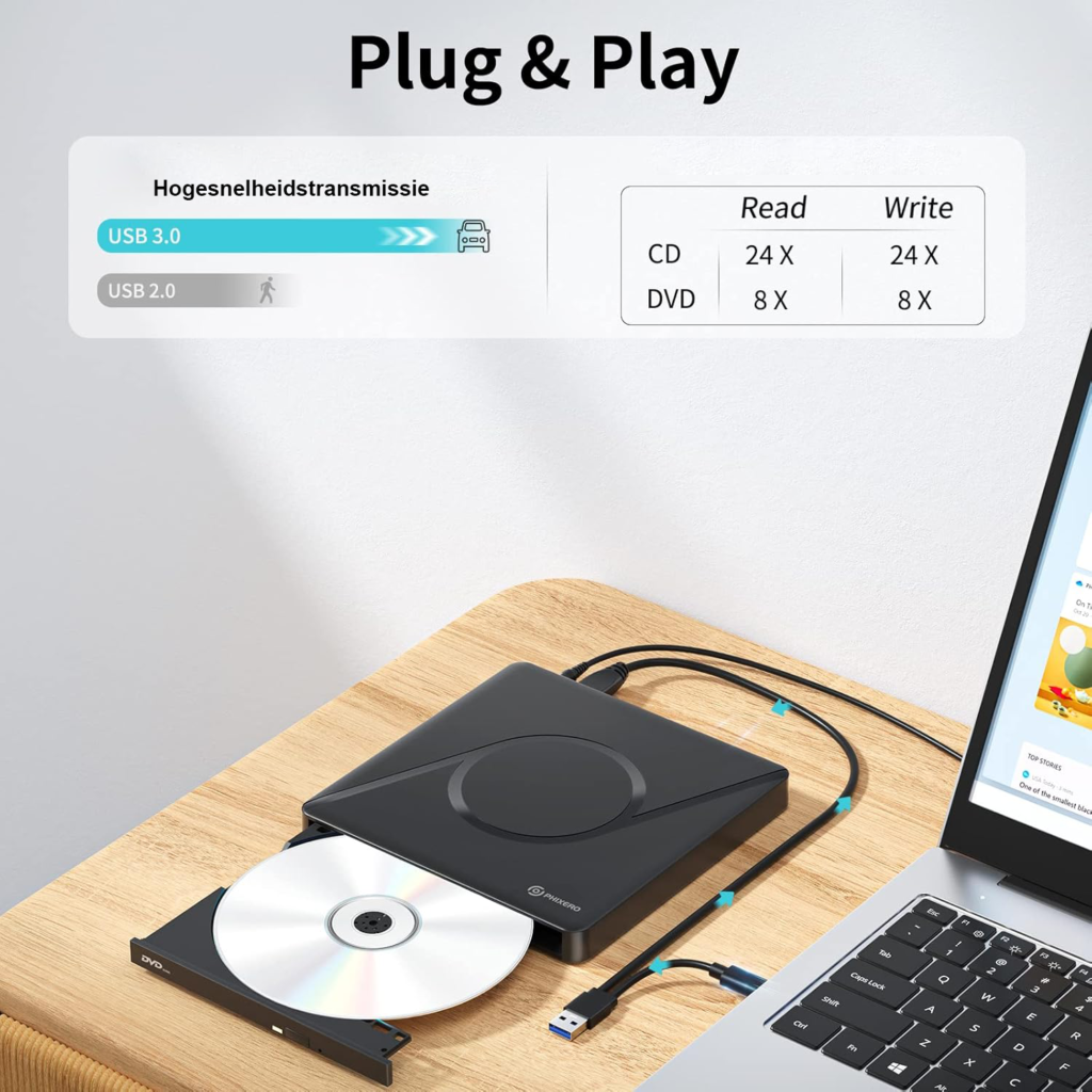Externe CD DVD speler en brander USB 3.0 Type-C voor laptop en desktop