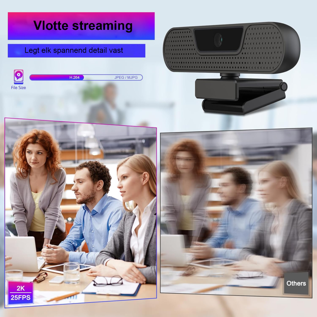 4K webcam met microfoon – UHD autofocus webcam met privacybescherming en statief voor PC en laptop